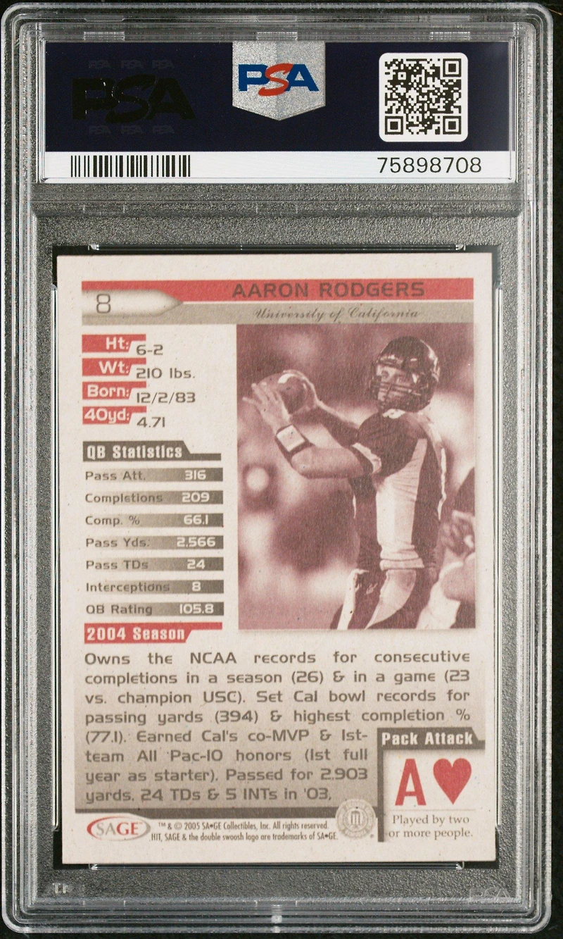 2005 Sa-ge Hit 8 Aaron Rodgers PSA 9