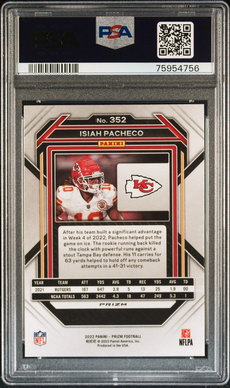 2022 Panini Prizm 352 Isiah Pacheco Prizm PSA