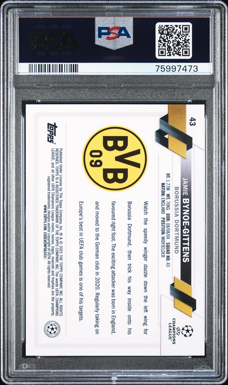 2022 Topps Uefa Club Competitions 43 Jamie Bynoe-gittens Starball Foil PSA 10