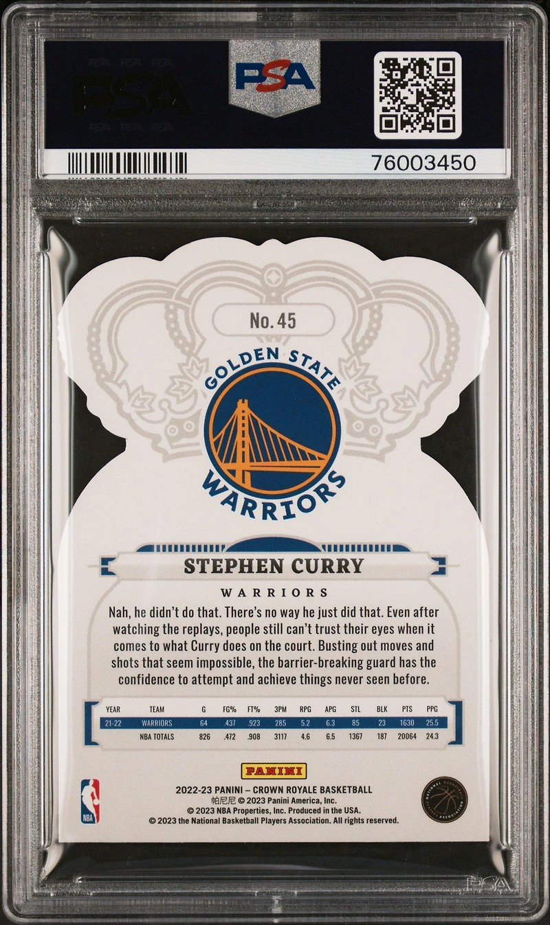 2022 Panini Crown Royale 45 Stephen Curry Crystal Blue PSA 8
