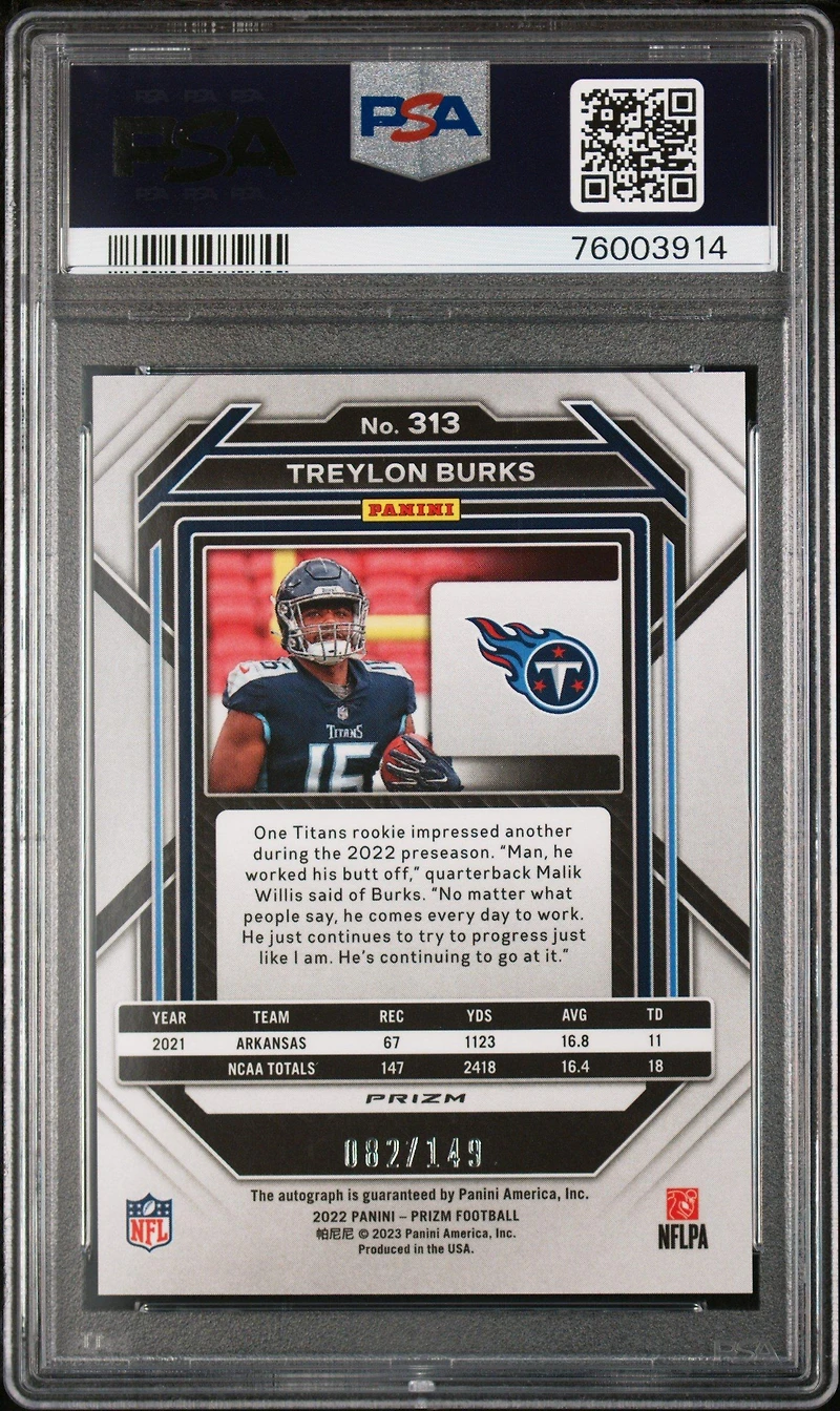 2022 Panini Prizm 313 Treylon Burks PSA 8