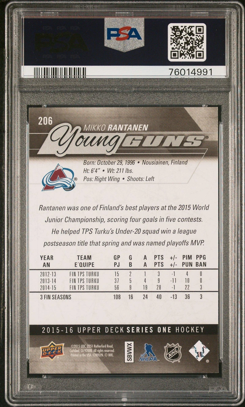2015 Upper Deck 206 Mikko Rantanen PSA 9