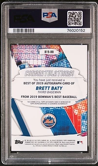 2019 Bowman's Best Best Of 2019 Autographs B19bb Brett Baty Gold Refractor PSA 9
