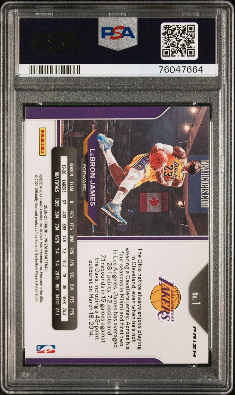 2020 Panini Prizm 1 Lebron James Red/white/blue Prizm PSA 9