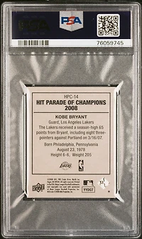 2008 Upper Deck Goudey Hit Parade Of Champions Hpc14 Kobe Bryant PSA 9