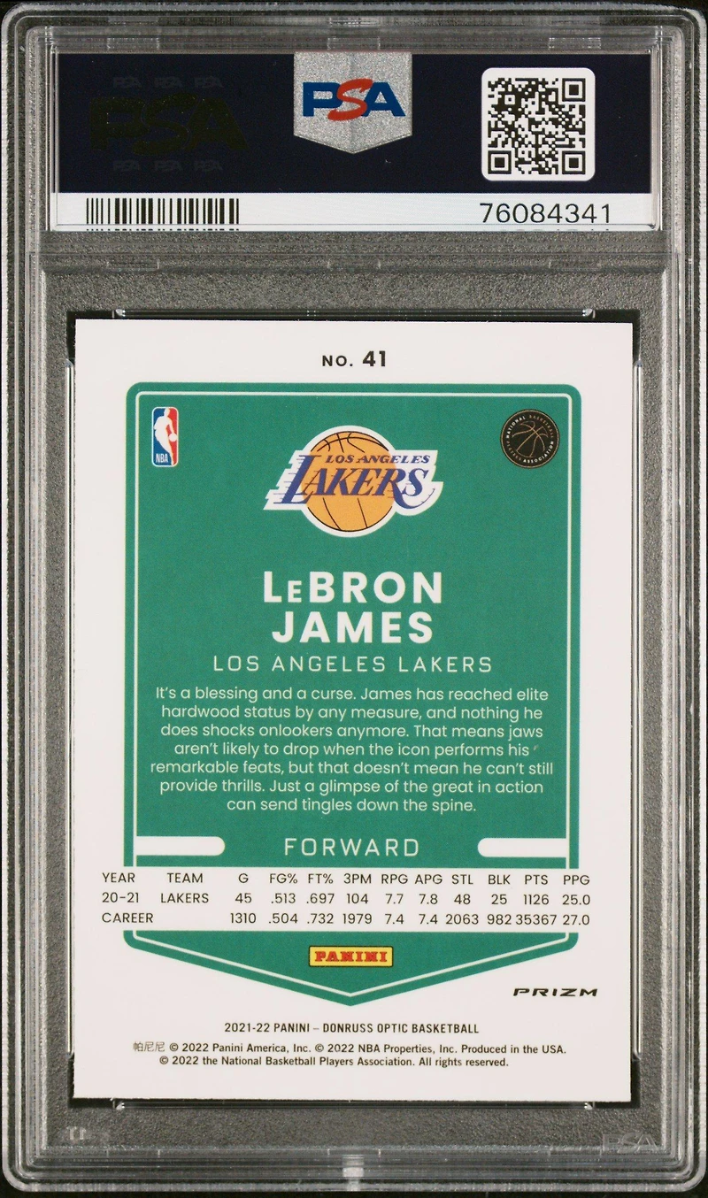 2021 Panini Donruss Optic 41 Lebron James Red Wave PSA 10