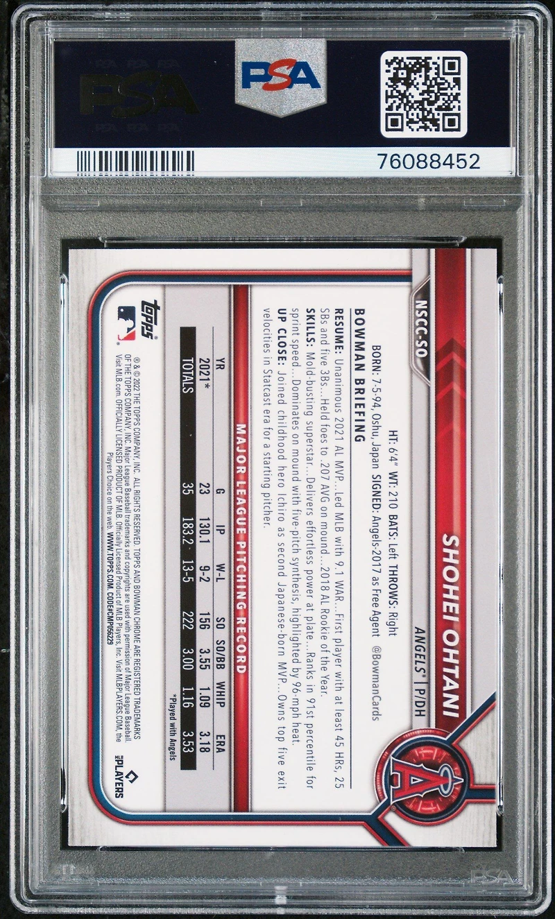 2022 Bowman Chrome Nscc Wrapper Redemption So Shohei Ohtani PSA 10