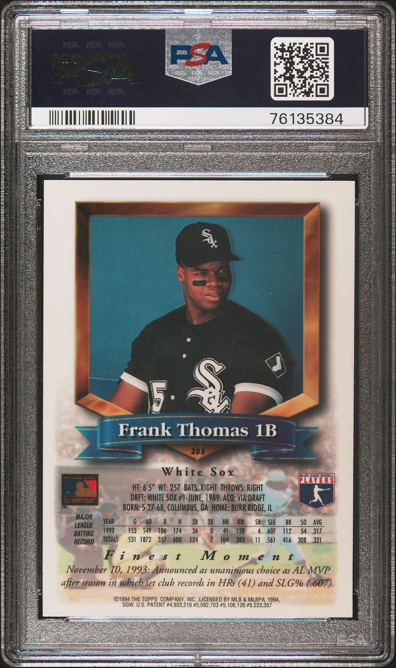 1994 Finest 203 Frank Thomas PSA 9