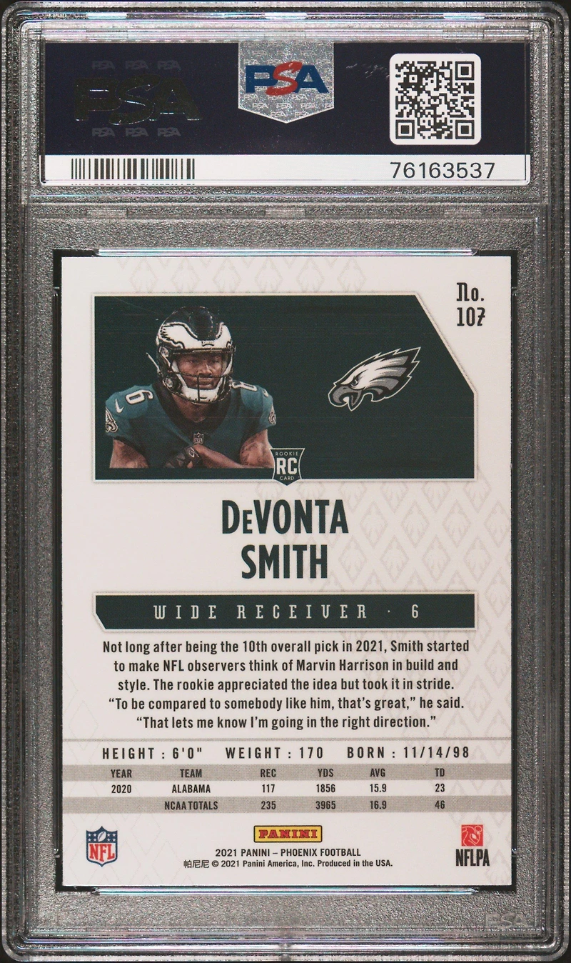 2021 Panini Phoenix 107 Devonta Smith Fire Burst PSA
