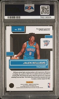2022 Panini Donruss 212 Jalen Williams Rated Rookie Signature-choice PSA 10