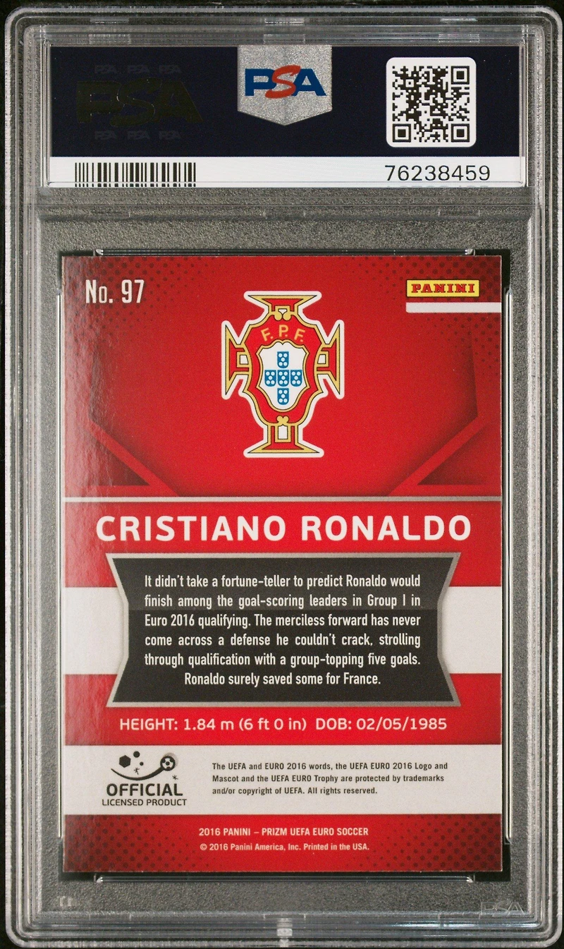 2016 Panini Prizm Uefa 97 Cristiano Ronaldo PSA 10