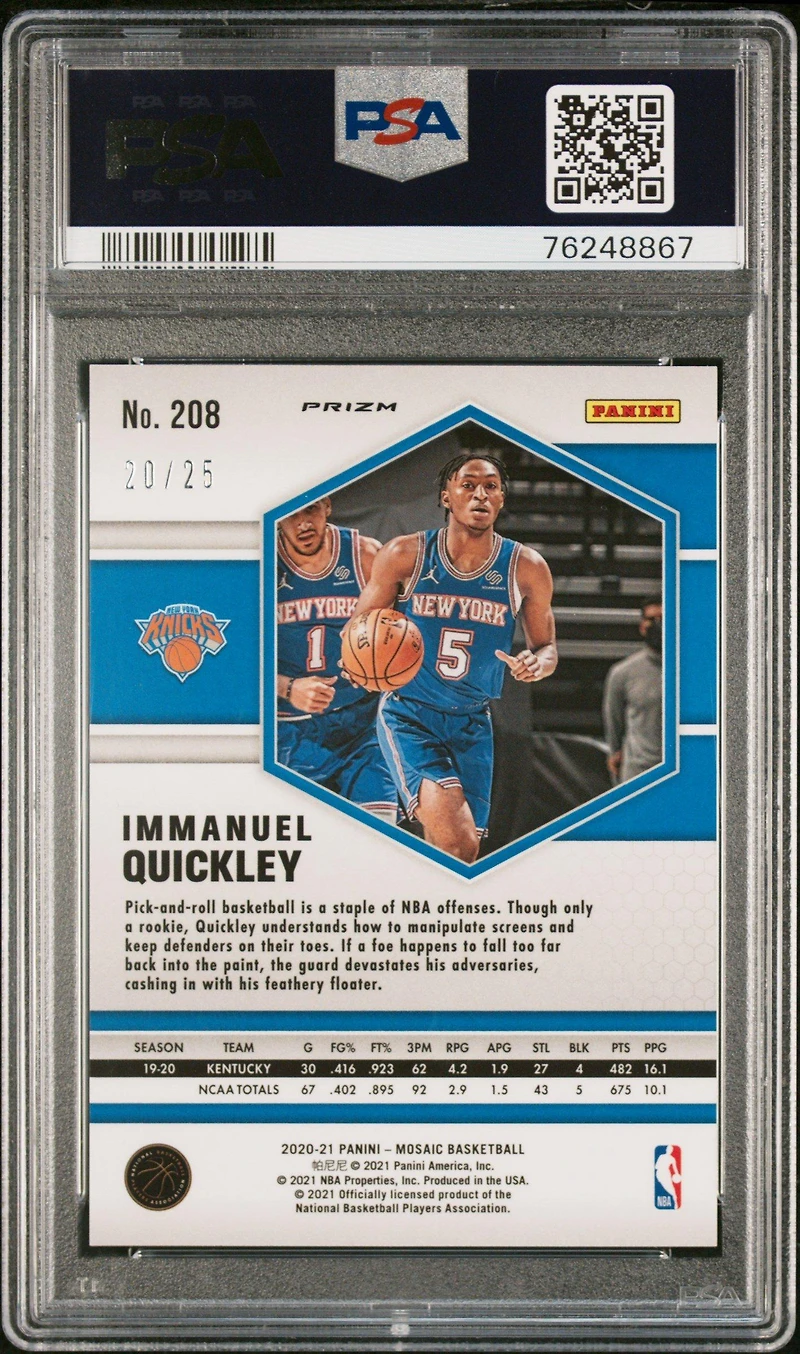 2020 Panini Mosaic 208 Immanuel Quickley Orange Fluorescent PSA 10