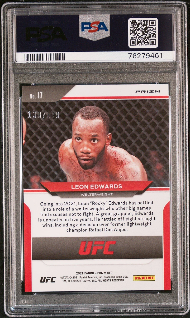 2021 Panini Prizm Ufc 17 Leon Edwards Blue Prizm PSA 10