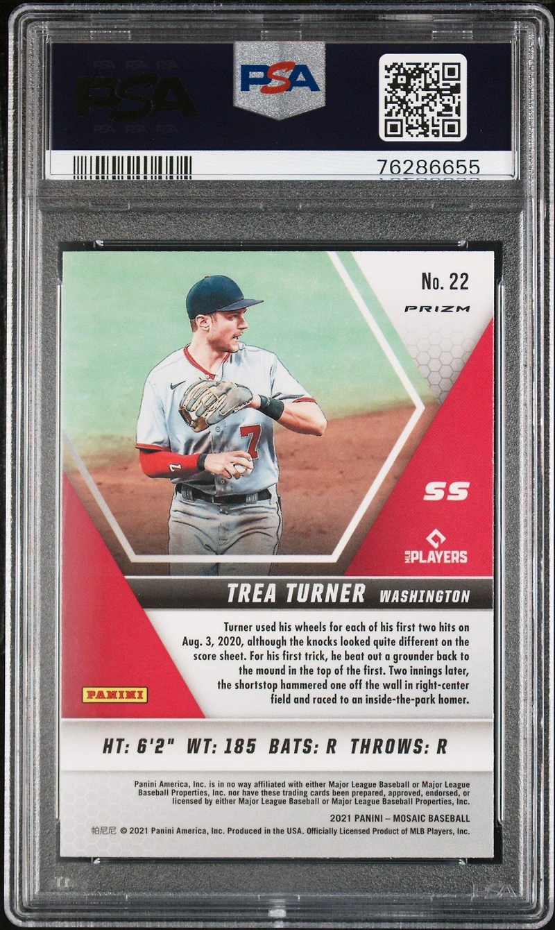 2021 Panini Mosaic 22 Trea Turner Reactive Red PSA 10