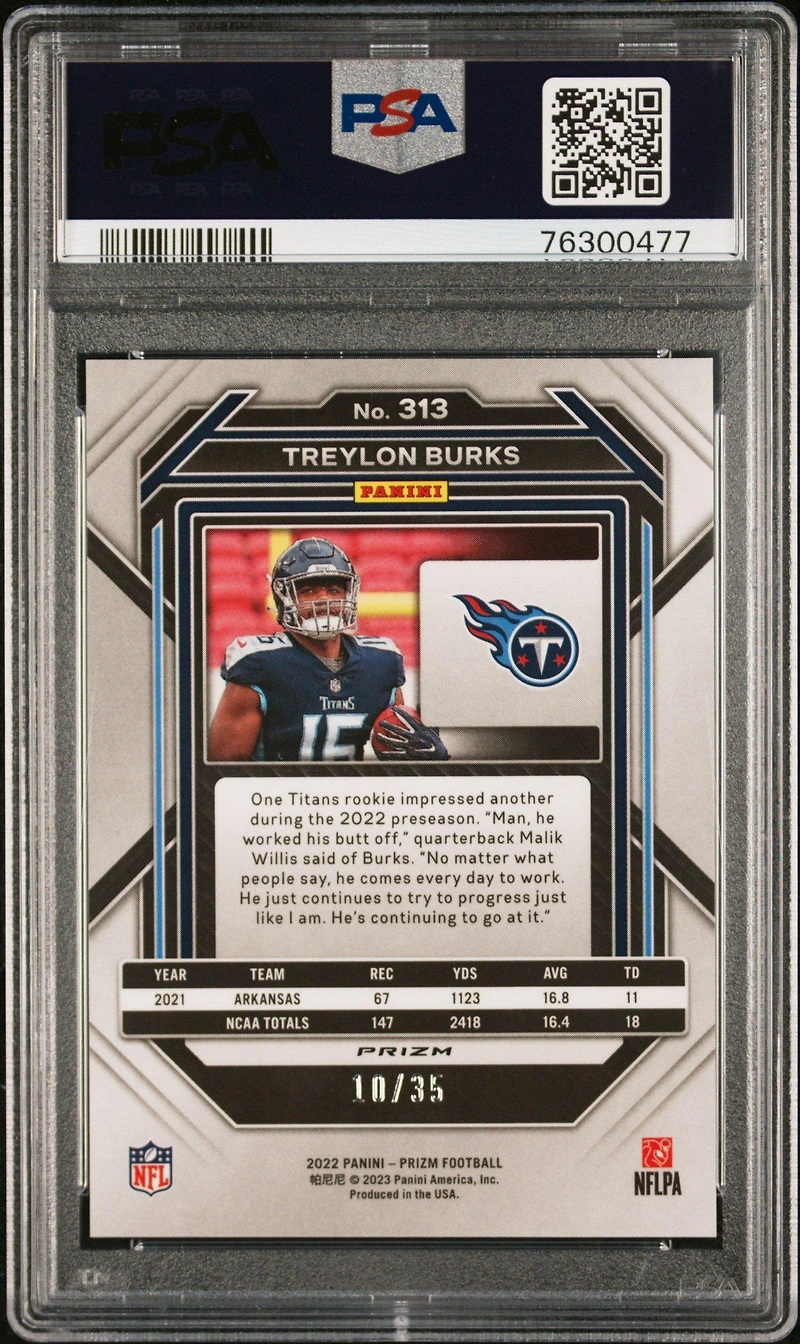 2022 Panini Prizm 313 Treylon Burks Red Shimmer PSA 10