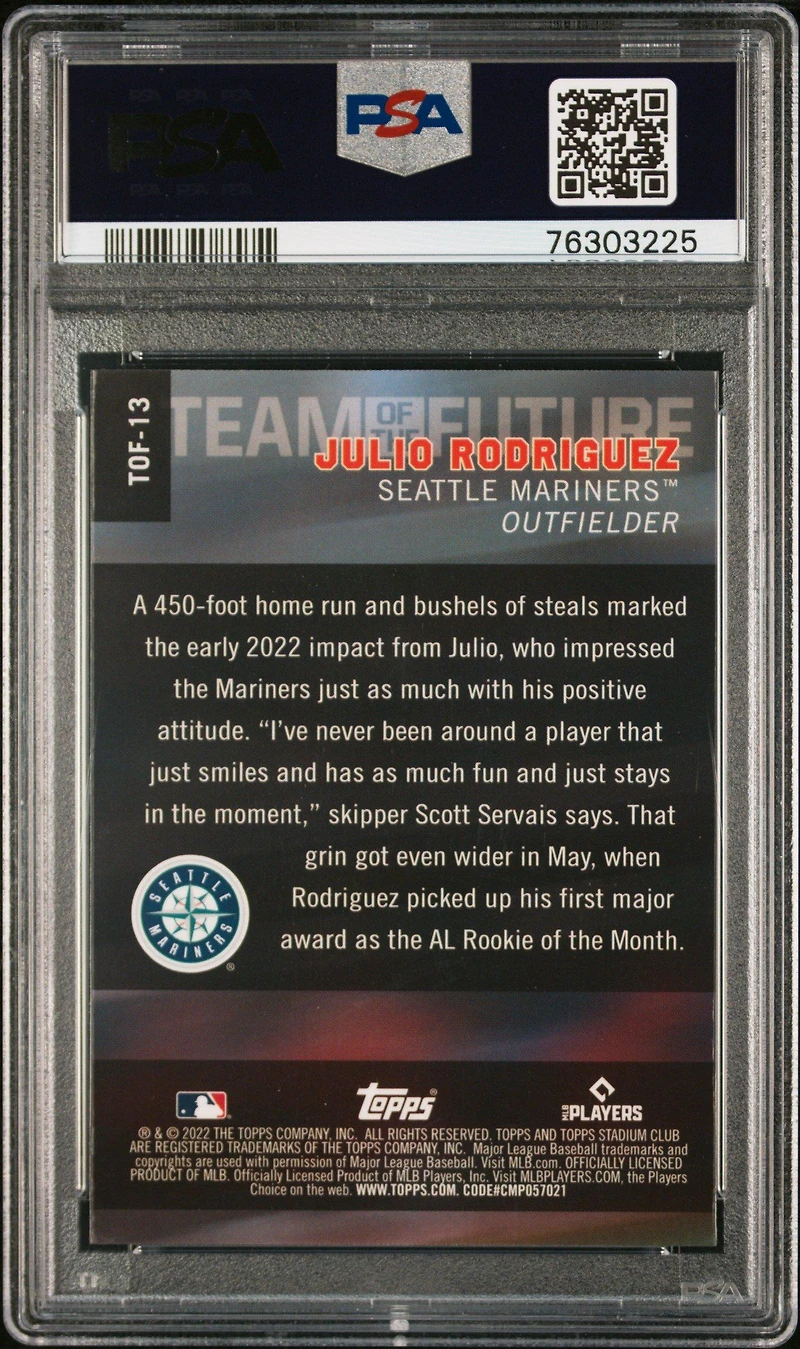 2022 Topps Stadium Club Chrome Team Of The Future Tof13 Julio Rodriguez PSA 10