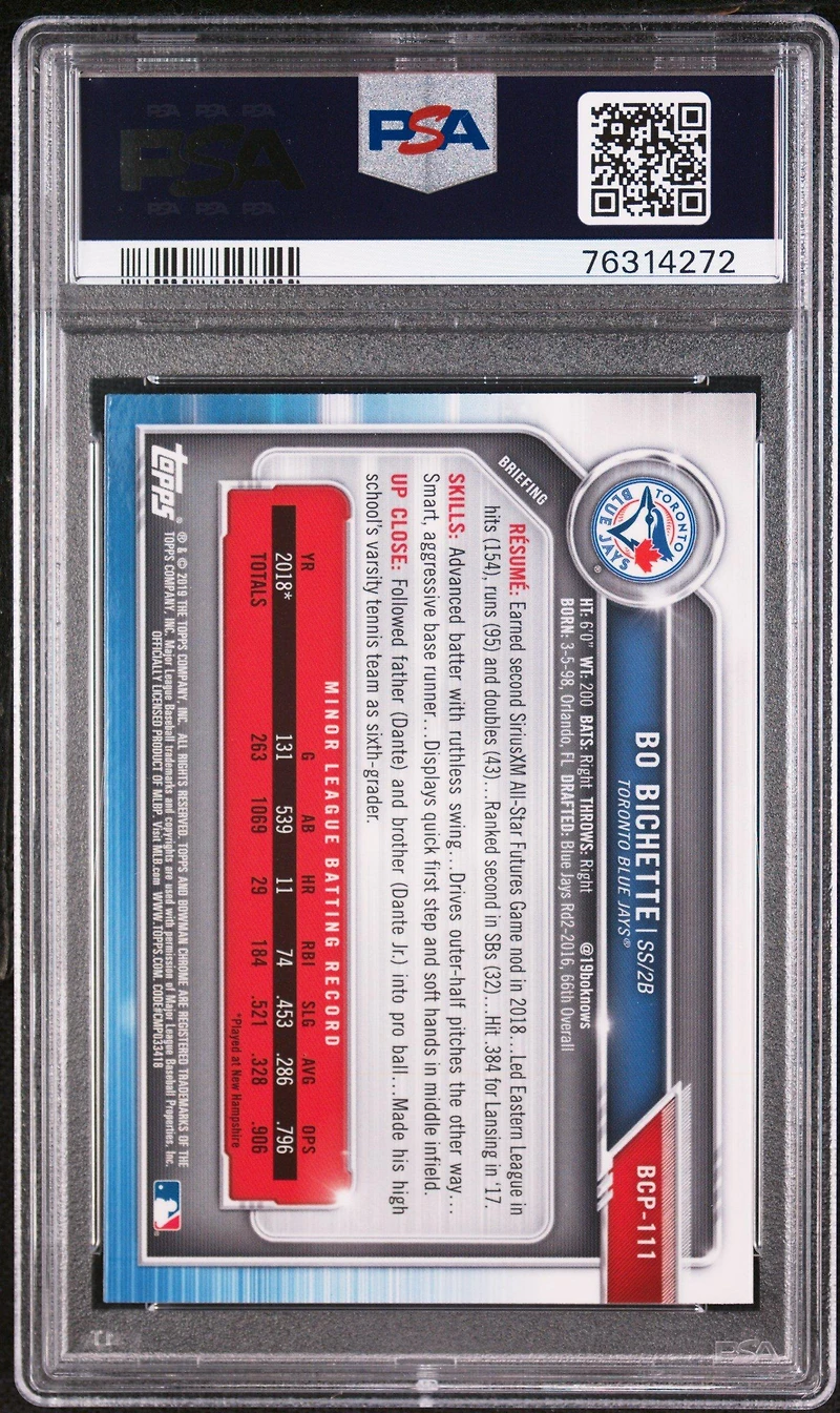 2019 Bowman Mega Box Chrome 111 Bo Bichette PSA 10