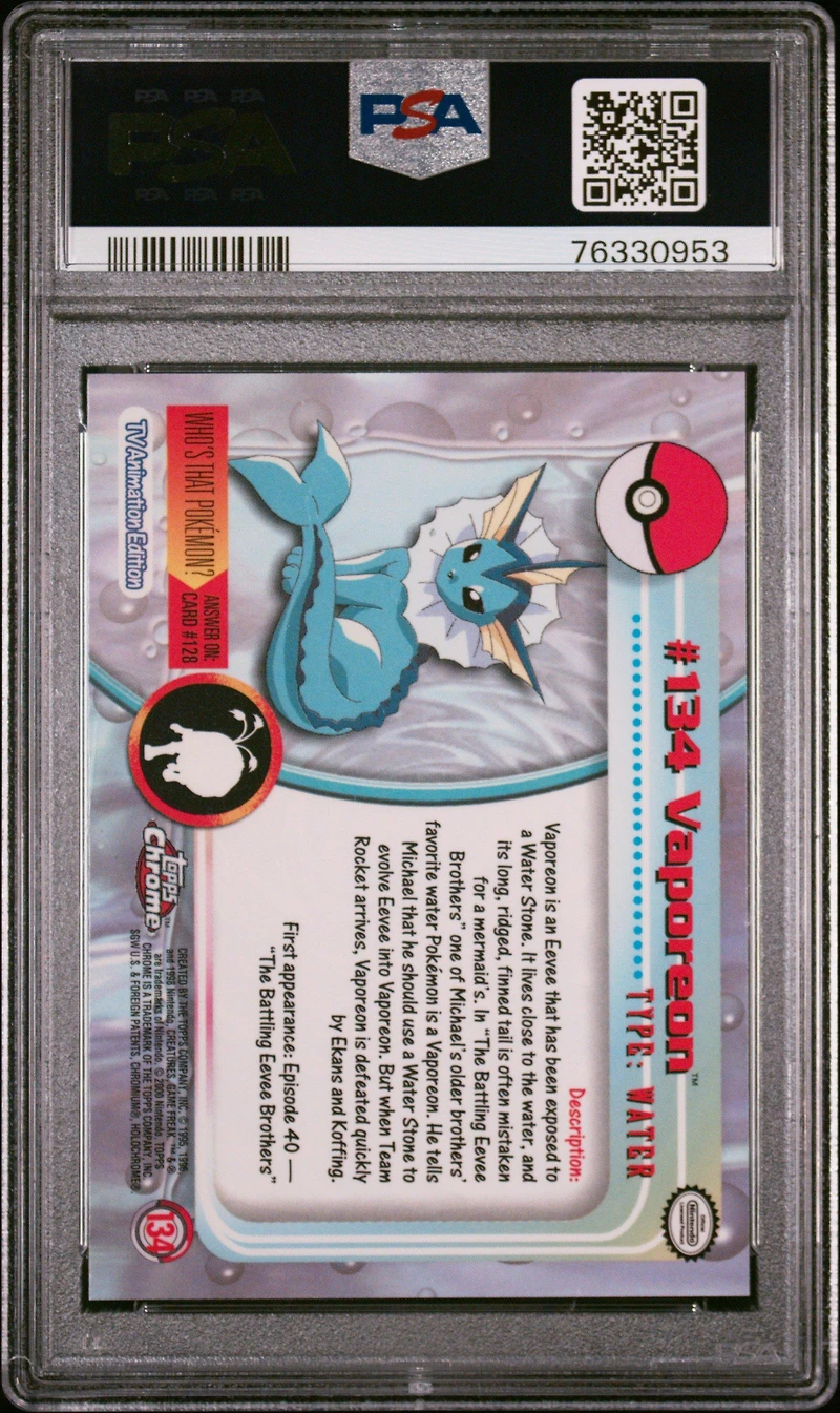 2000 Topps Chrome Pokemon T.v. 134 Vaporeon PSA 9