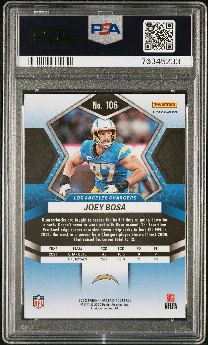 2022 Panini Mosaic 106 Joey Bosa Genesis PSA 10