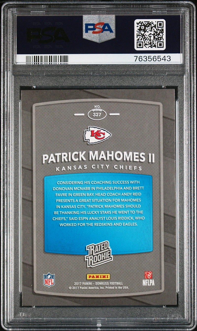 2017 Panini Donruss 327 Patrick Mahomes Ii Red Press Proof PSA 9