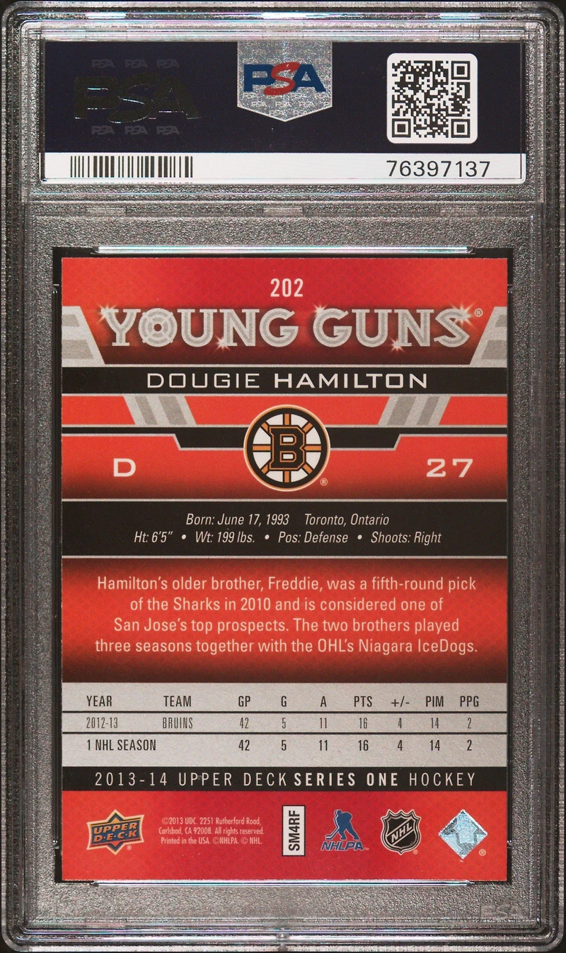 2013 Upper Deck 202 Dougie Hamilton PSA 10
