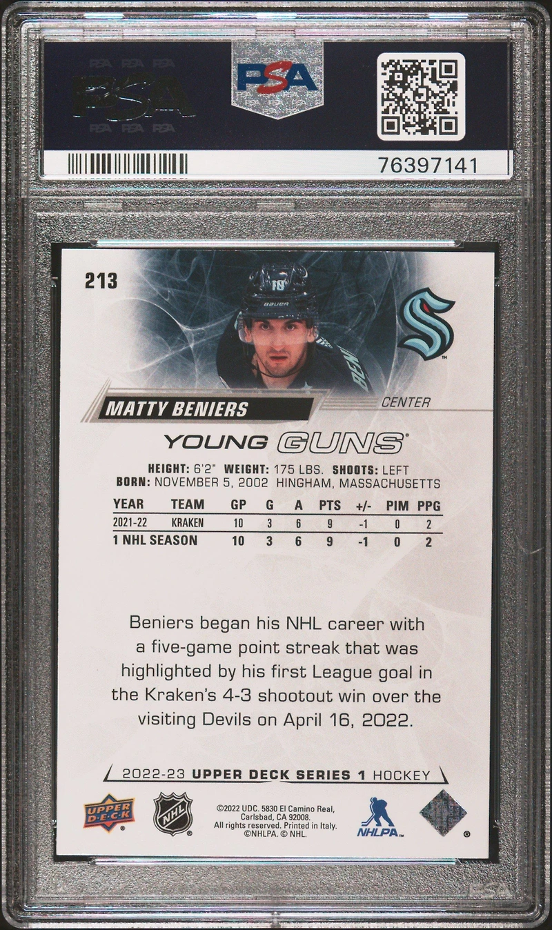 2022 Upper Deck 213 Matty Beniers PSA