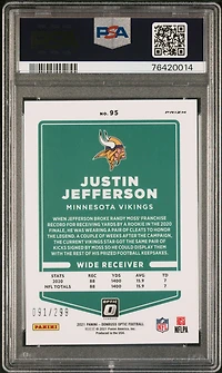 2021 Panini Donruss Optic 95 Justin Jefferson Aqua PSA 10