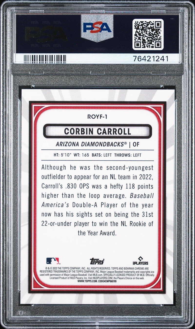 2023 Bowman Rookie Of The Year Favorites Royf1 Corbin Carroll PSA 10