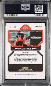 2022 Panini Prizm Draft Picks Pdp1 Jackson Holliday Autograph-tiger Stripes Prizm PSA 8