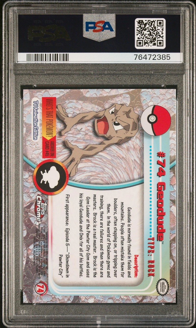 2000 Topps Chrome Pokemon T.v. 74 Geodude PSA