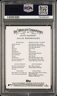 2022 Topps Allen & Ginter 221 Julio Rodriguez Silver Portrait PSA 10