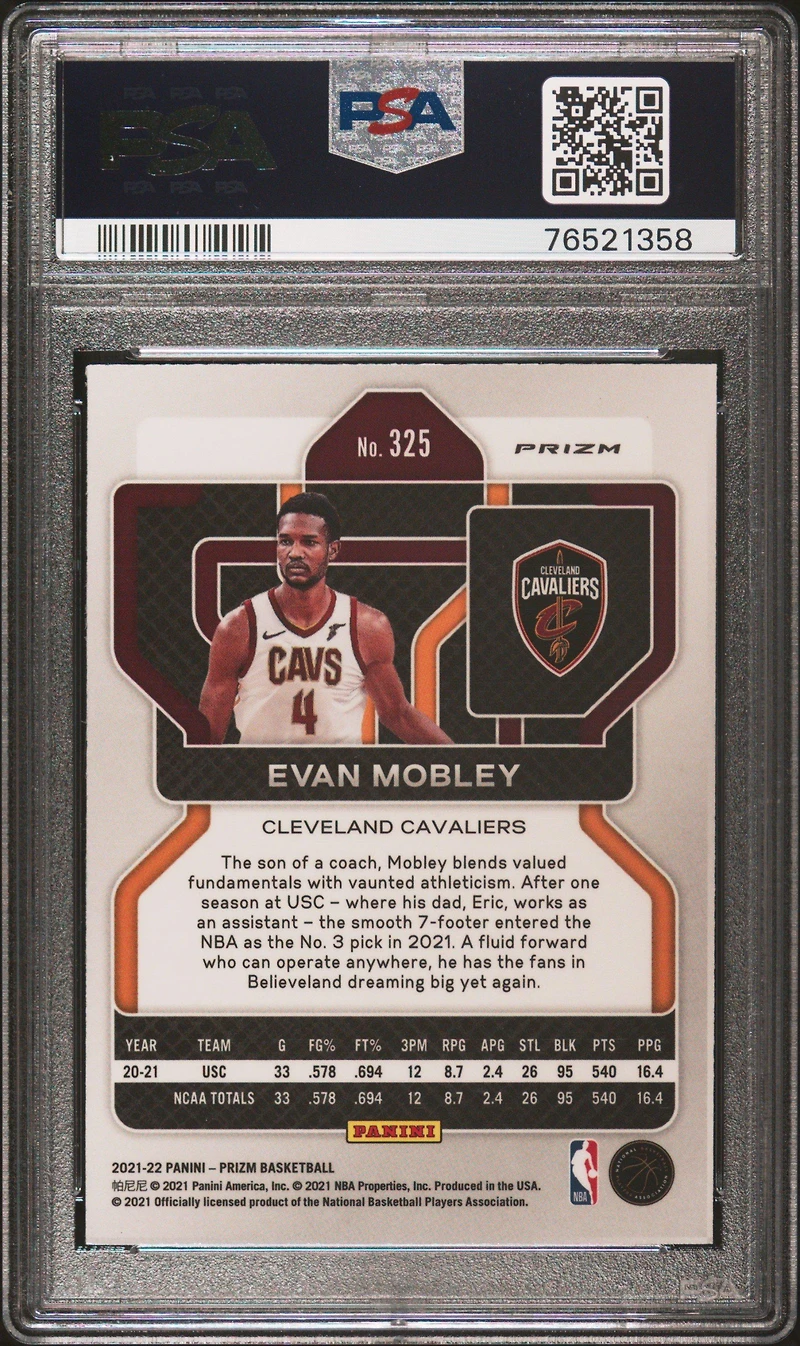 2021 Panini Prizm 325 Evan Mobley Red/white/blue Prizm PSA 9