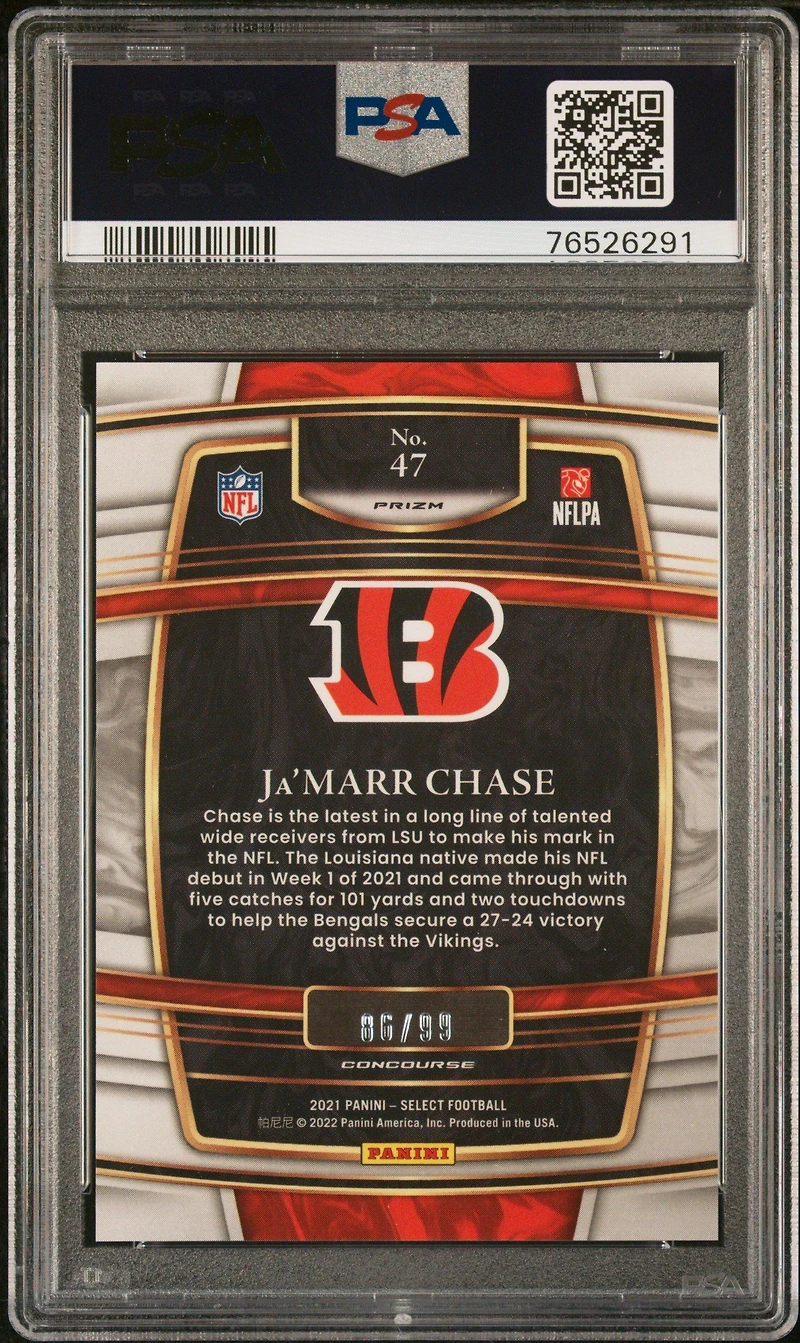 2021 Panini Select 47 Ja'marr Chase Red Prizm PSA 10