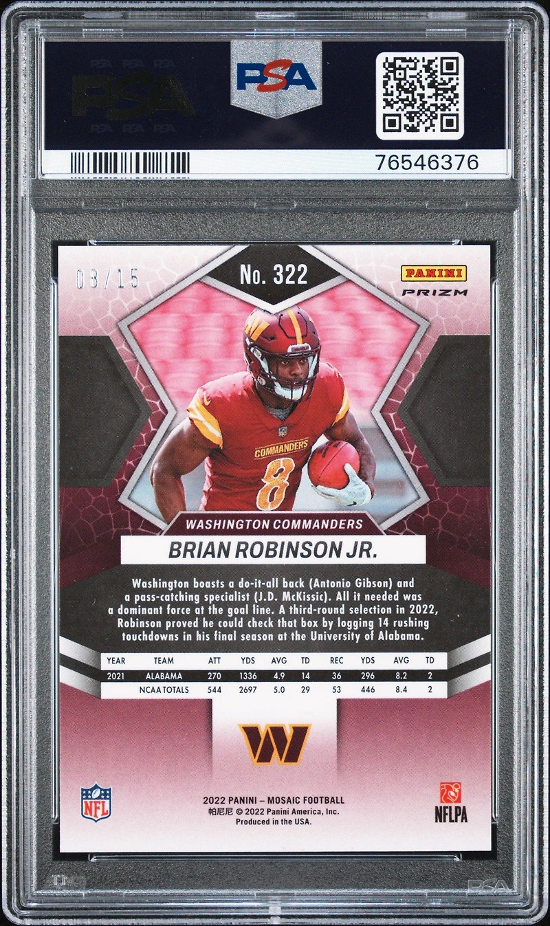2022 Panini Mosaic 322 Brian Robinson Jr. Tessellation PSA 10