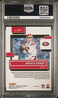 2022 Panini Donruss Optic 277 Brock Purdy Purple Shock PSA