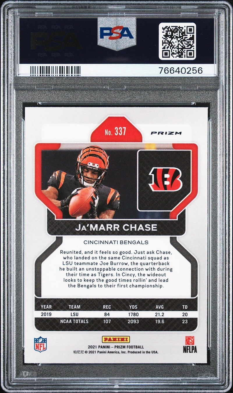 2021 Panini Prizm 337 Ja’marr Chase Lazer Prizm PSA 9