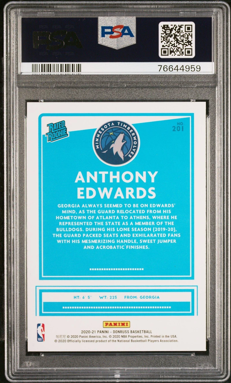 2020 Panini Donruss 201 Anthony Edwards Laser PSA 10