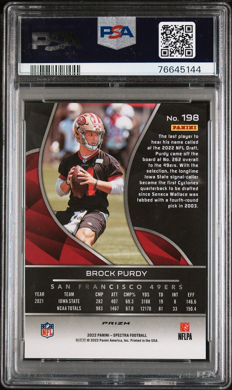 2022 Panini Spectra 198 Brock Purdy Silver PSA 9