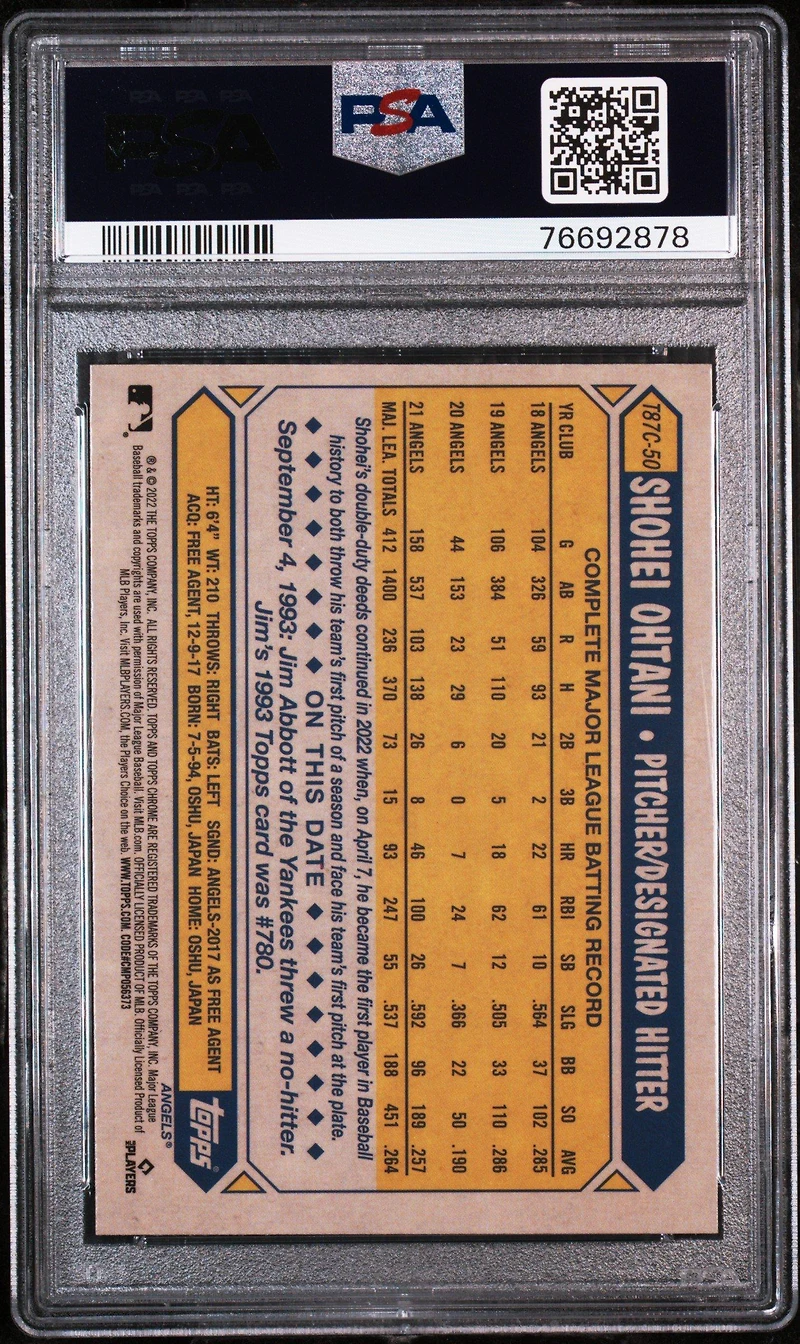 2022 Topps Silver Pack 1987 Chrome Promo T87c50 Shohei Ohtani Update PSA 10