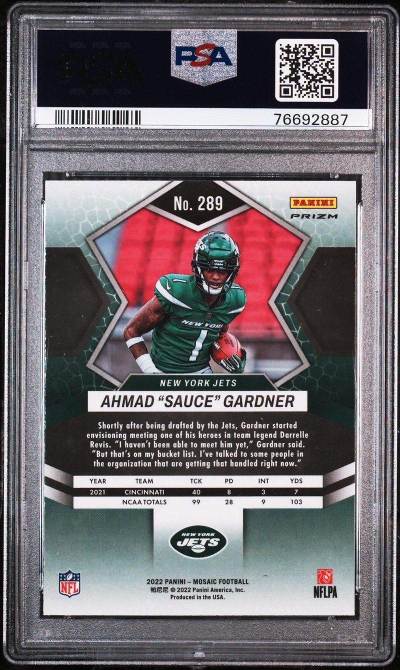 2022 Panini Mosaic 289 Ahmad “sauce” Gardner Mosaic PSA 9