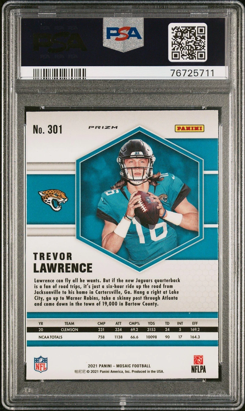 2021 Panini Mosaic 301 Trevor Lawrence Reactive Blue PSA 8