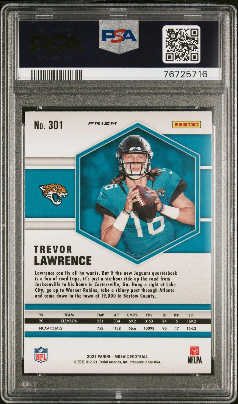 2021 Panini Mosaic 301 Trevor Lawrence Reactive Yellow PSA 9