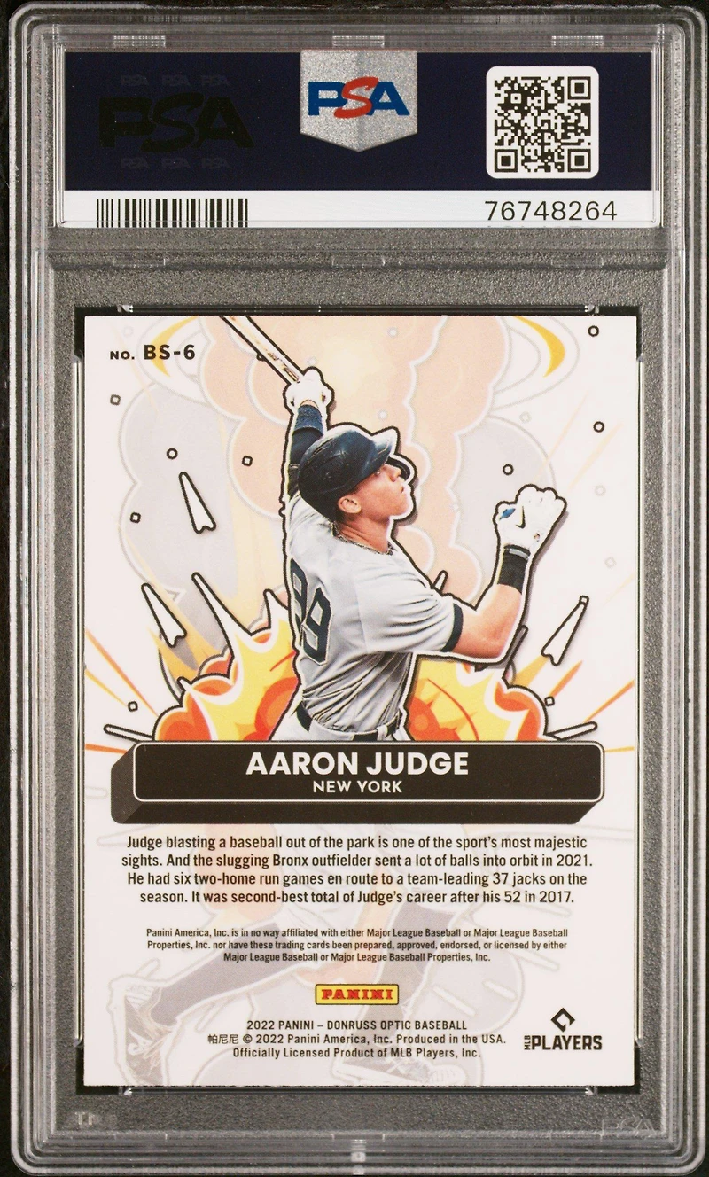2022 Panini Donruss Optic Bomb Squad Bs6 Aaron Judge PSA 10