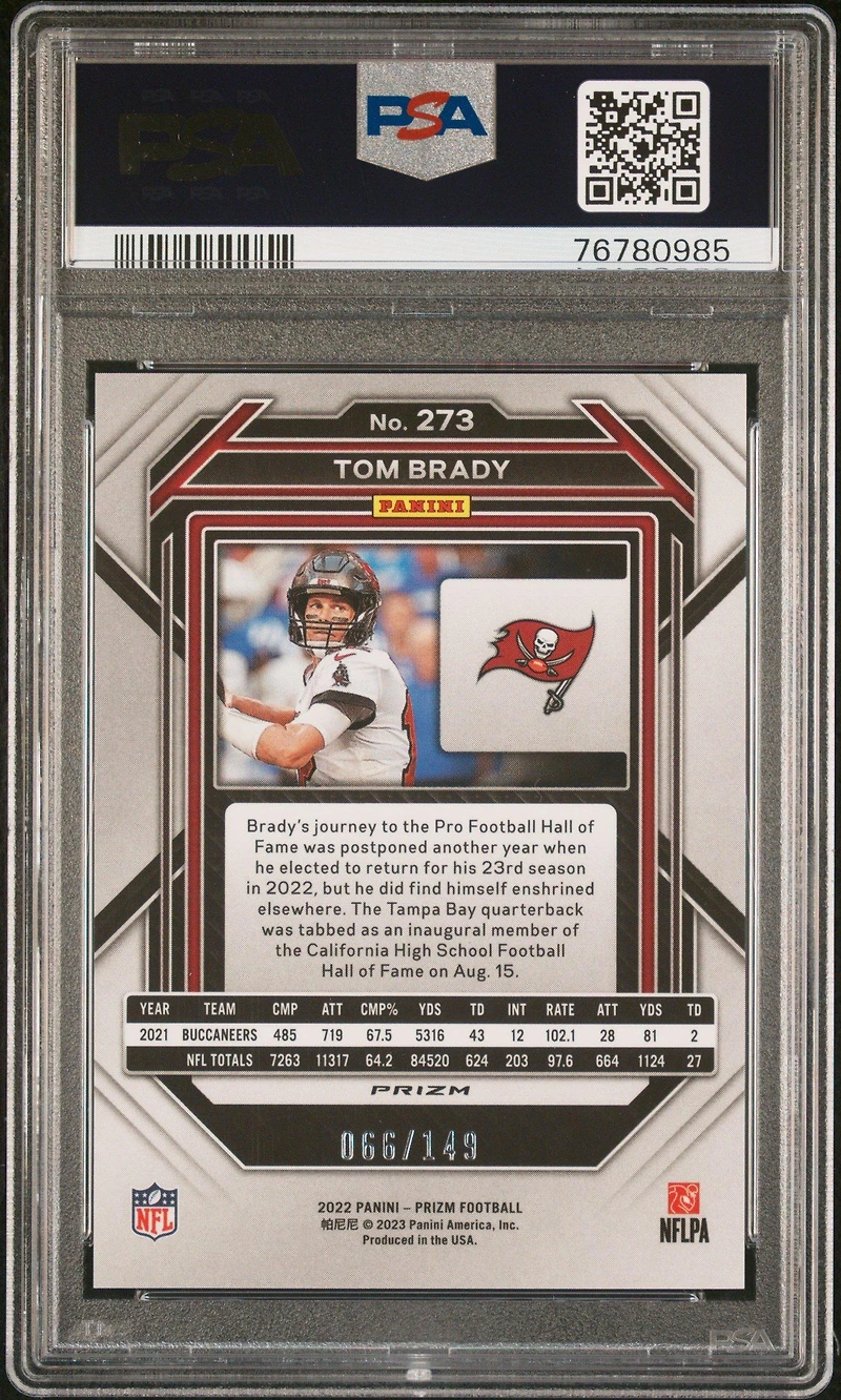 2022 Panini Prizm 273 Tom Brady Red Wave PSA 10