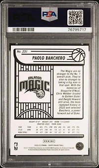 2022 Panini Nba Hoops 231 Paolo Banchero PSA 10
