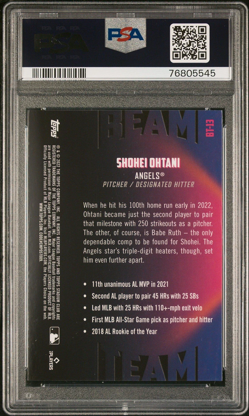 2022 Topps Stadium Club Chrome Beam Team Bt13 Shohei Ohtani Wave Refractor PSA 10