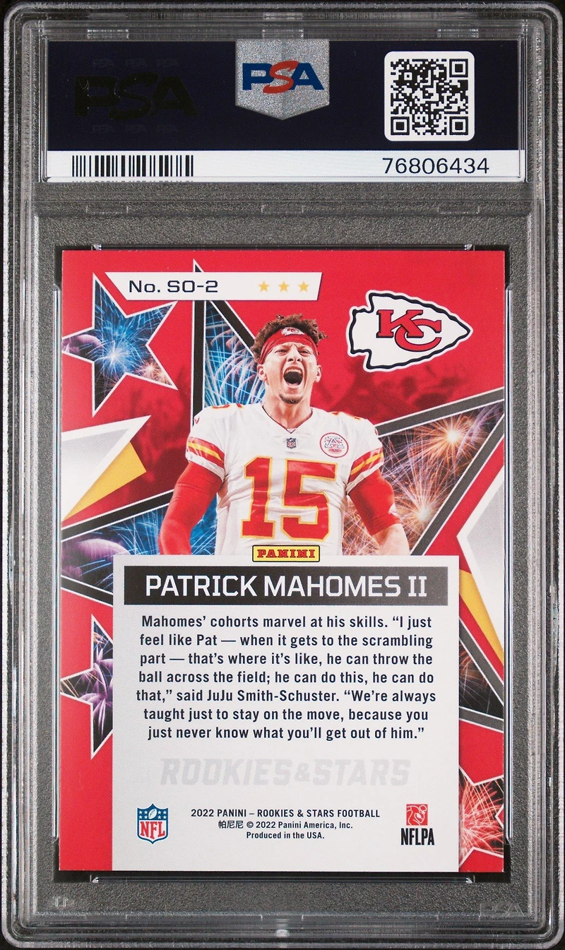2022 Panini Rookies & Stars Standing Ovation So2 Patrick Mahomes Ii PSA 8