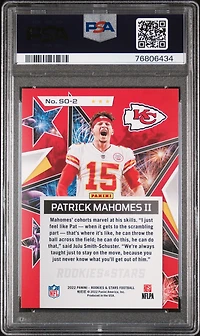 2022 Panini Rookies & Stars Standing Ovation So2 Patrick Mahomes Ii PSA 8