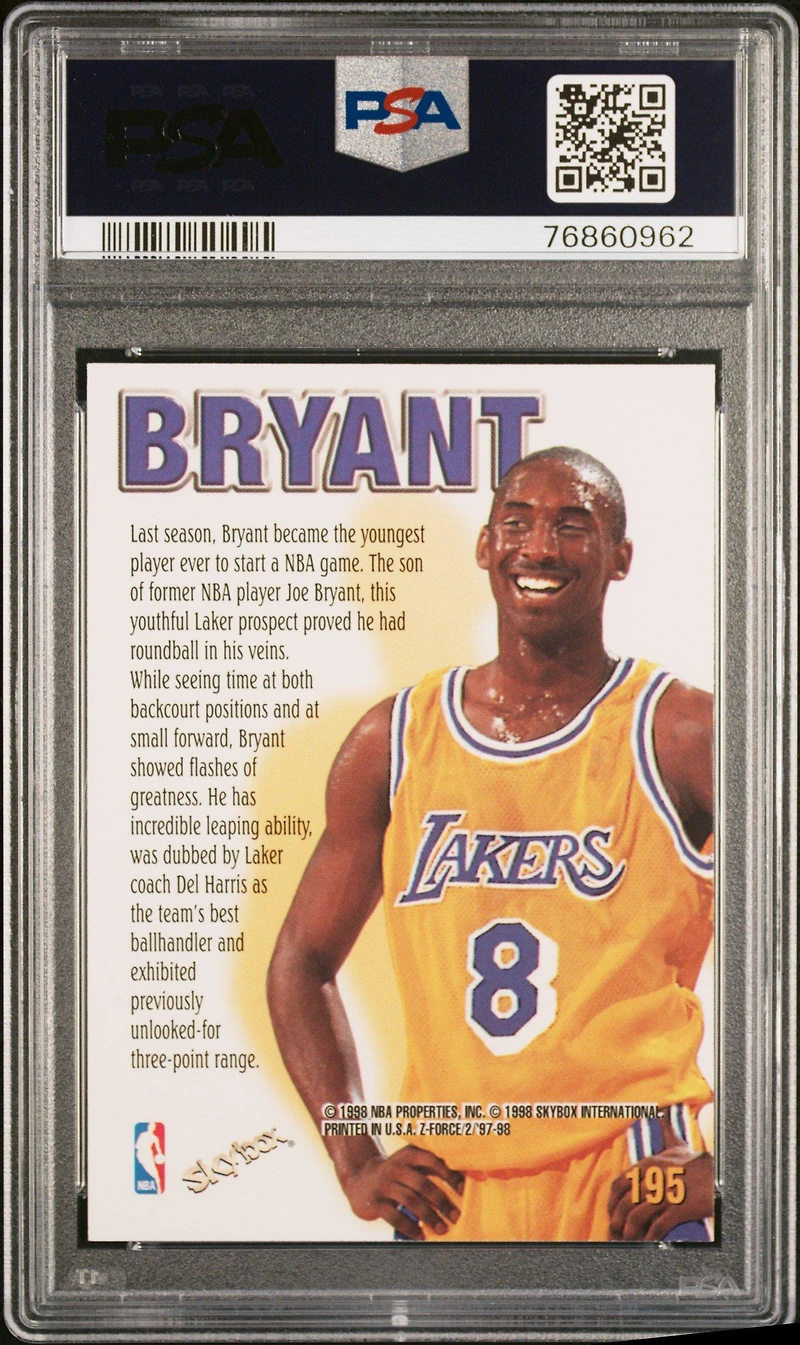 1997 Skybox Z-force 195 Kobe Bryant PSA 8