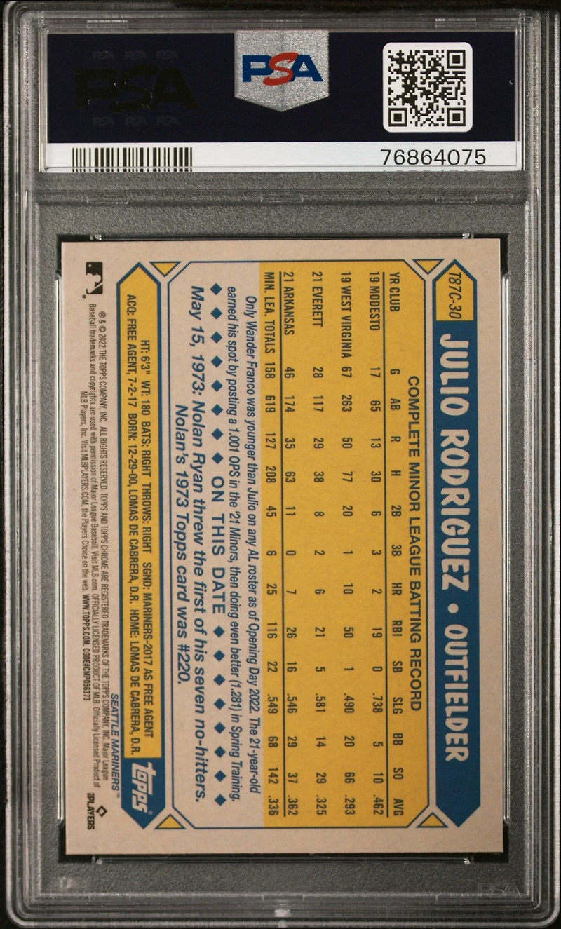 2022 Topps Silver Pack 1987 Chrome Promo T87c30 Julio Rodriguez PSA 9